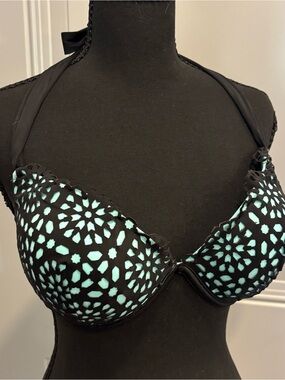 Black & Aqua Cutout Halter Bikini Top